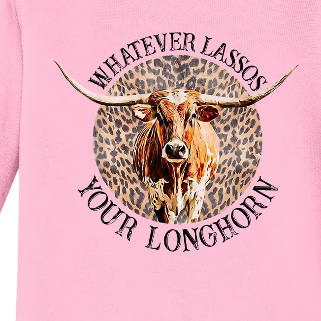 Leopard Whatever Lassos Your Longhorn Bull Riding Rodeo Baby Long Sleeve Bodysuit