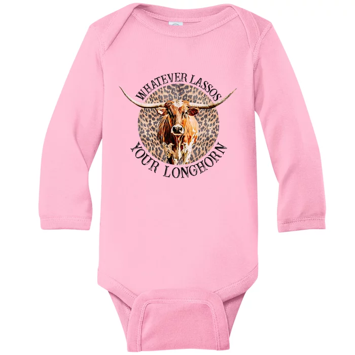 Leopard Whatever Lassos Your Longhorn Bull Riding Rodeo Baby Long Sleeve Bodysuit