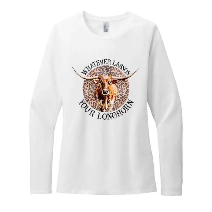 Leopard Whatever Lassos Your Longhorn Bull Riding Rodeo Womens CVC Long Sleeve Shirt