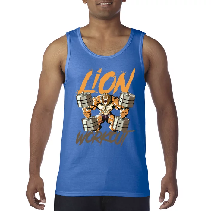 Lion Workout Lifting Weights Beast Muscle Fitness Gym Animal Cool Gift Tank Top