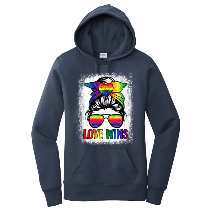 Love Wins Messy Bun Lgbt Gay Pride Rainbow Lgbt Awareness Gift Women's Pullover Hoodie