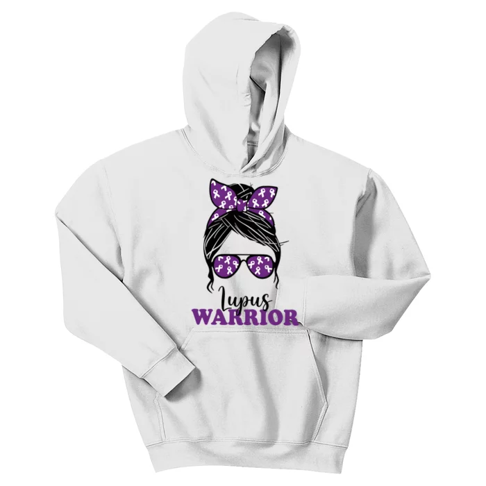 Lupus Warrior Messy Bun Woman Lupus Awareness Kids Hoodie