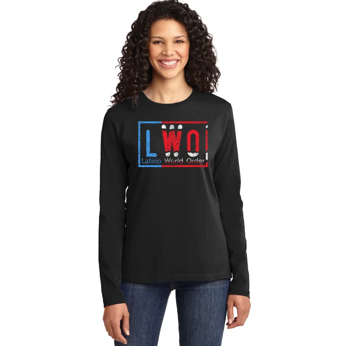 Latino World Order Puerto Rico Blue And Red Ladies Long Sleeve Shirt