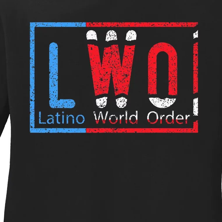 Latino World Order Puerto Rico Blue And Red Ladies Long Sleeve Shirt