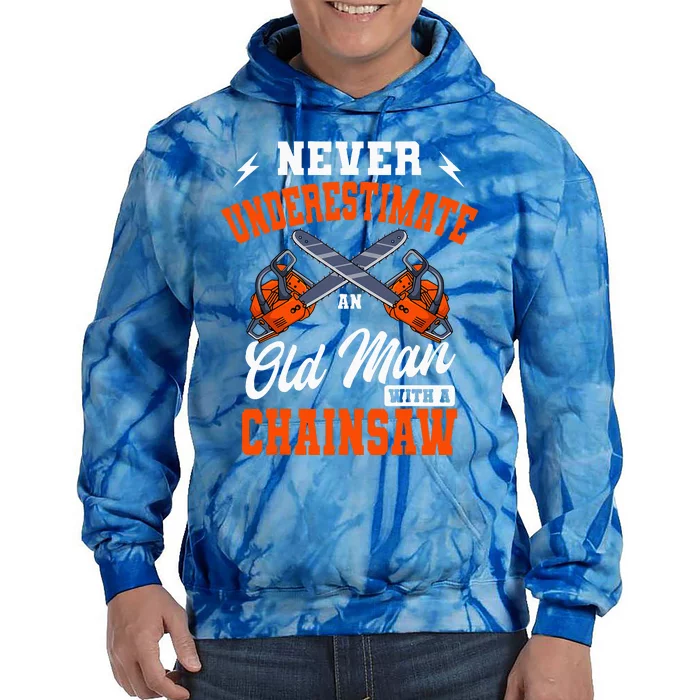 Lumberjack Woodcutter Old Man Chainsaw Tie Dye Hoodie