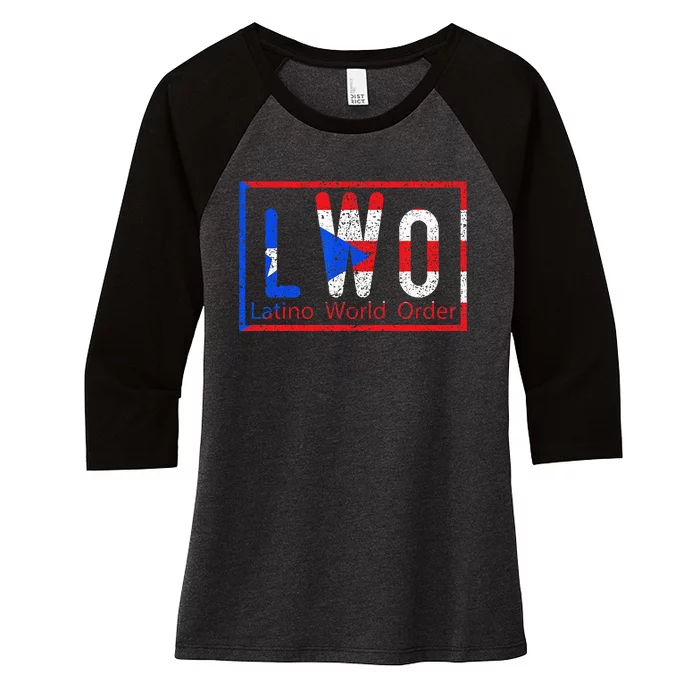 Latino World Order Puerto Rico Blue And Red Women's Tri-Blend 3/4-Sleeve Raglan Shirt