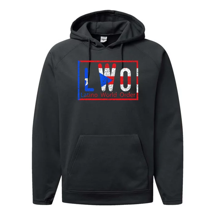 Latino World Order Puerto Rico Blue And Red Performance Fleece Hoodie