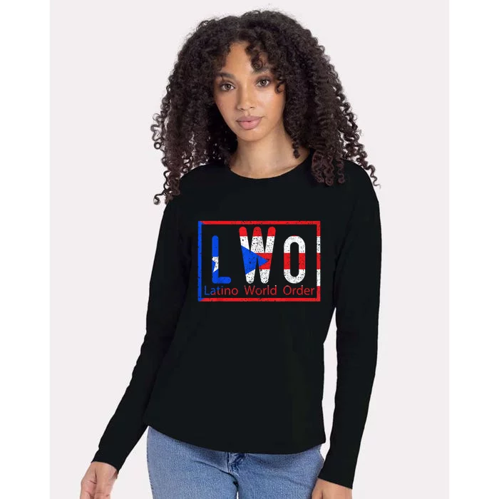 Latino world order Puerto Rico blue and red Womens Cotton Relaxed Long Sleeve T-Shirt