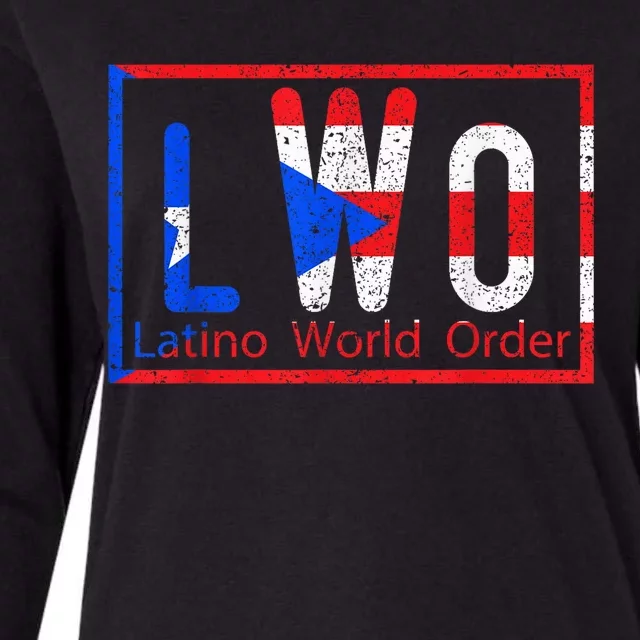 Latino world order Puerto Rico blue and red Womens Cotton Relaxed Long Sleeve T-Shirt