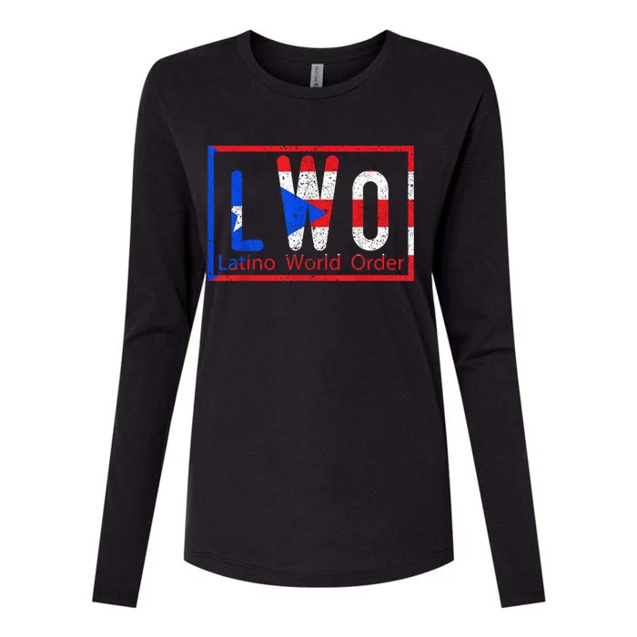 Latino world order Puerto Rico blue and red Womens Cotton Relaxed Long Sleeve T-Shirt