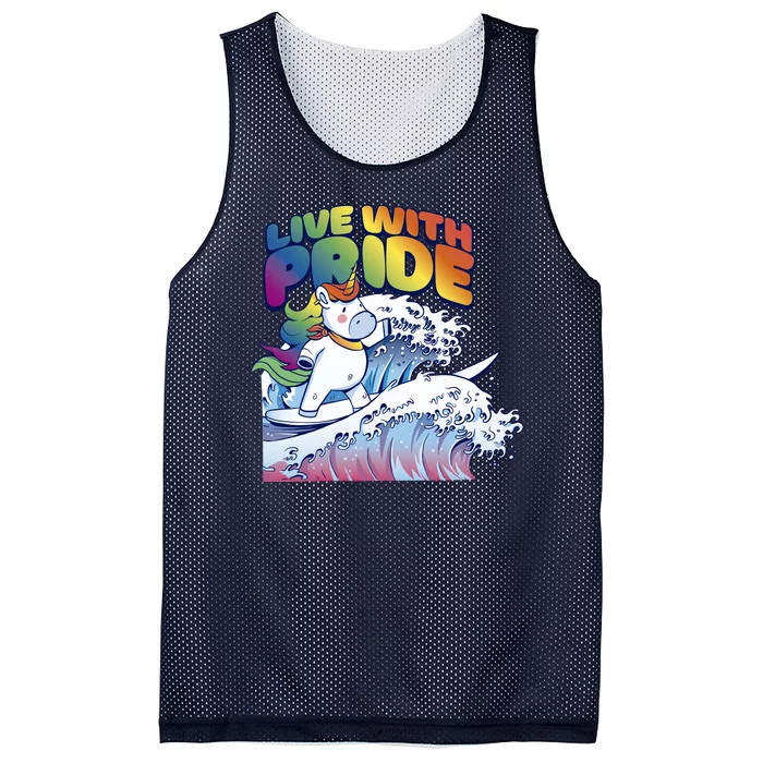 Live With Pride LGBTQ Unicorn Surfing Mesh Reversible Basketball Jersey Tank