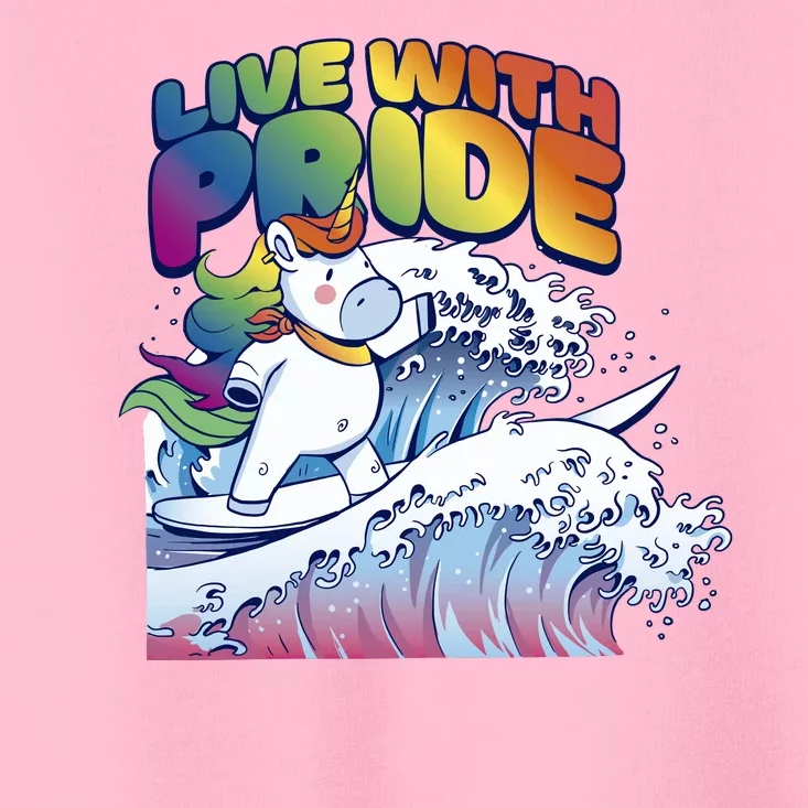 Live With Pride LGBTQ Unicorn Surfing Toddler T-Shirt