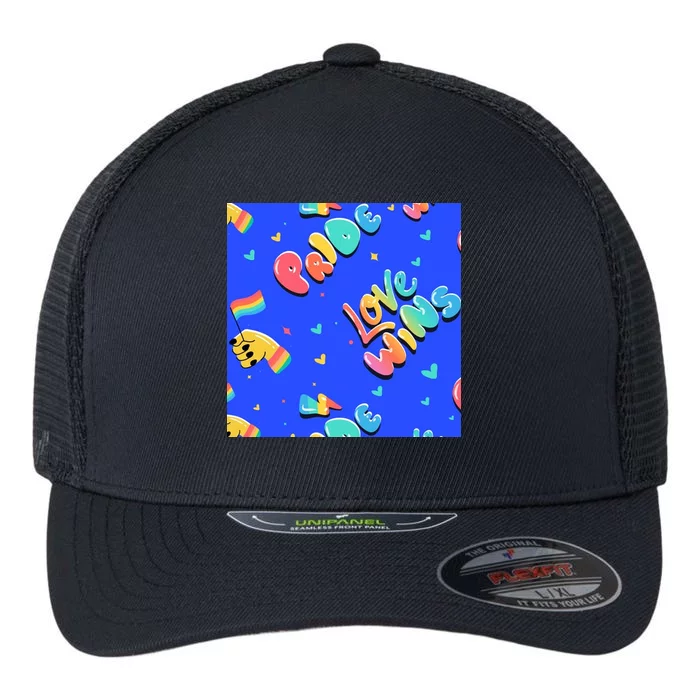 Love Wins Pride Month Rainbow Flag Flexfit Unipanel Trucker Cap