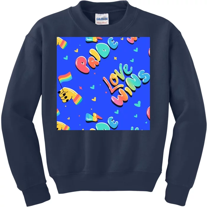 Love Wins Pride Month Rainbow Flag Kids Sweatshirt