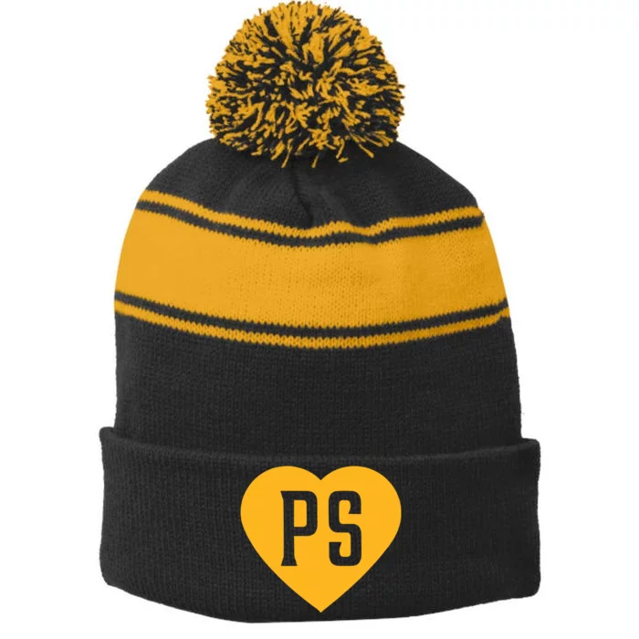 Leodalis Wearing Peter Seidler Heart Stripe Pom Pom Beanie