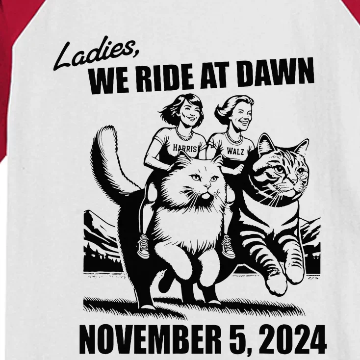 Ladies We Ride At Dawn Harris Walz 2024 President Election Kids Colorblock Raglan Jersey