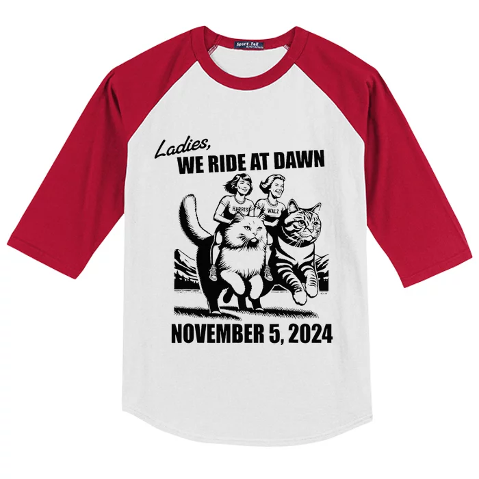 Ladies We Ride At Dawn Harris Walz 2024 President Election Kids Colorblock Raglan Jersey