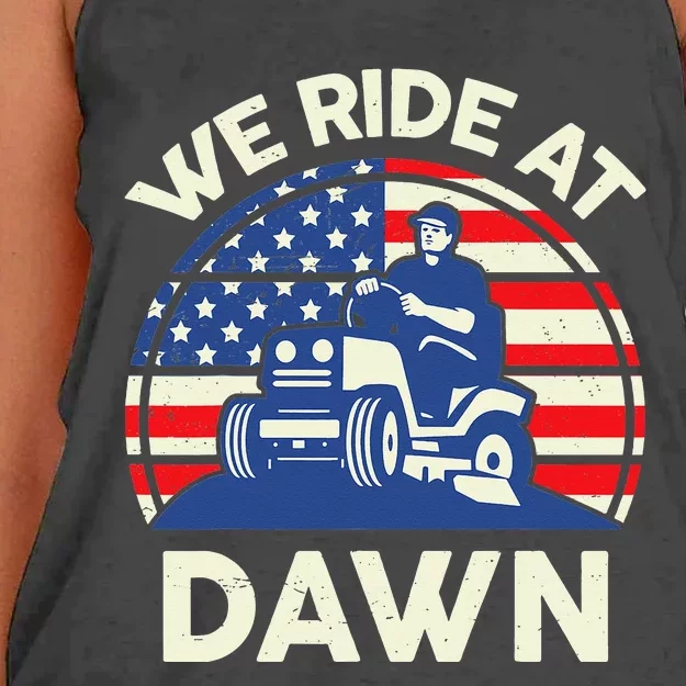 LawnMowing We Ride At Dawn LawnMower Women's Knotted Racerback Tank