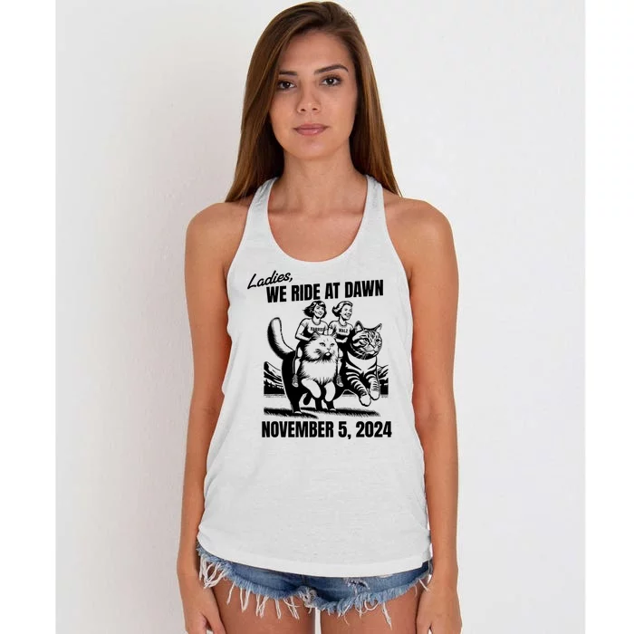 Ladies We Ride At Dawn November 5 2024 Cat Lady Election Women's Knotted Racerback Tank