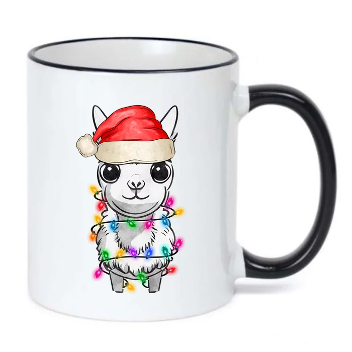 Llama Wearing Santa Hat Christmas Lights Graphic Animal Lover Black Color Changing Mug