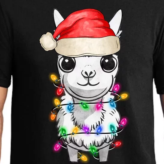 Llama Wearing Santa Hat Christmas Lights Graphic Animal Lover Pajama Set