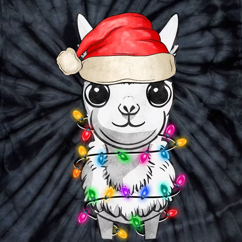 Llama Wearing Santa Hat Christmas Lights Graphic Animal Lover Tie-Dye T-Shirt