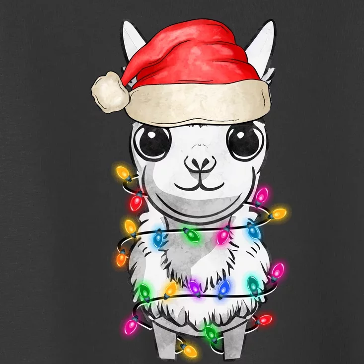 Llama Wearing Santa Hat Christmas Lights Graphic Animal Lover Toddler T-Shirt