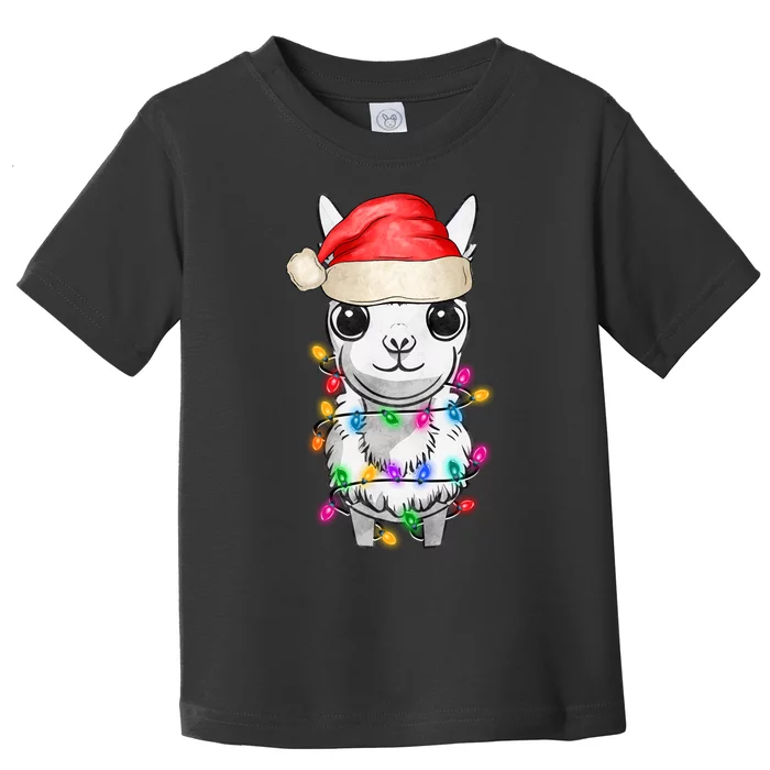 Llama Wearing Santa Hat Christmas Lights Graphic Animal Lover Toddler T-Shirt