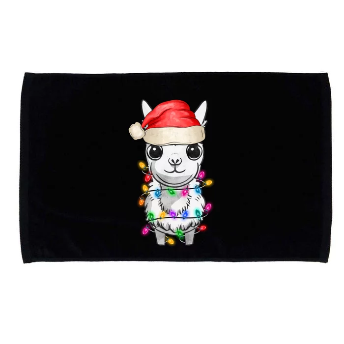 Llama Wearing Santa Hat Christmas Lights Graphic Animal Lover Microfiber Hand Towel