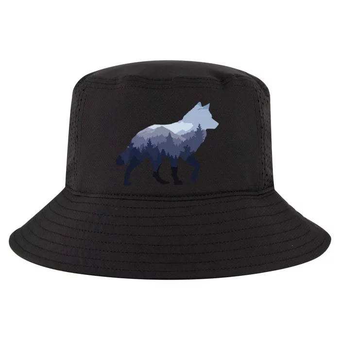 Lone Wolf Survives The Mountain Silhouette Art Cool Comfort Performance Bucket Hat