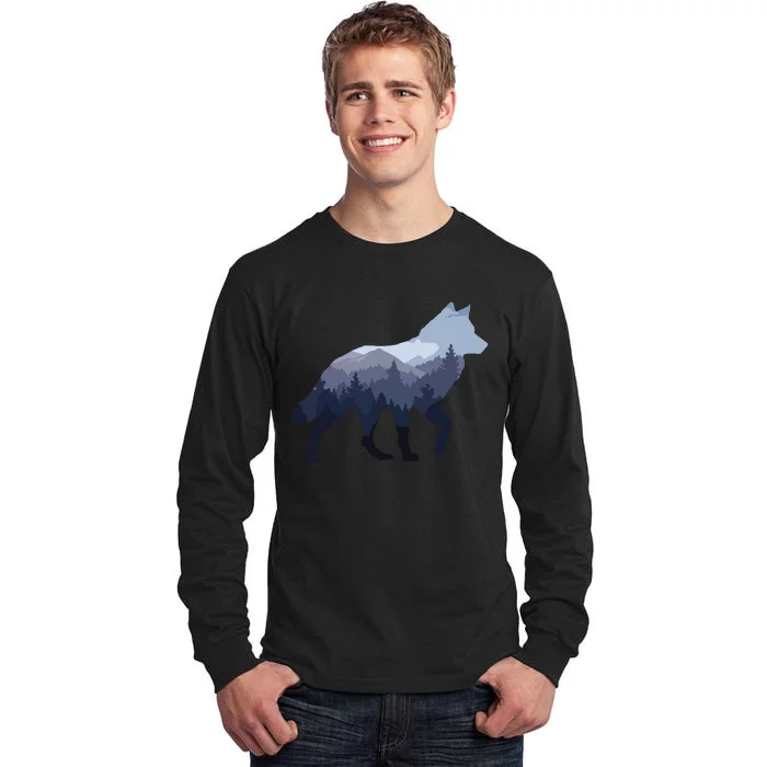 Lone Wolf Survives The Mountain Silhouette Art Tall Long Sleeve T-Shirt