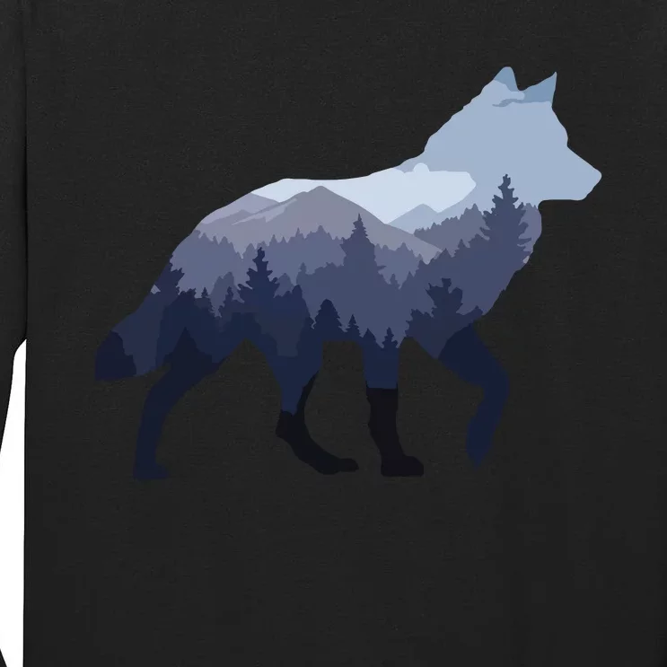 Lone Wolf Survives The Mountain Silhouette Art Tall Long Sleeve T-Shirt