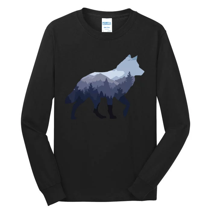 Lone Wolf Survives The Mountain Silhouette Art Tall Long Sleeve T-Shirt