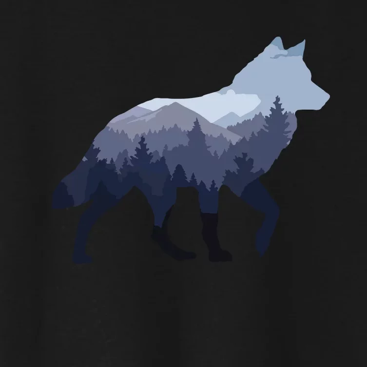 Lone Wolf Survives The Mountain Silhouette Art Women's Crop Top Tee