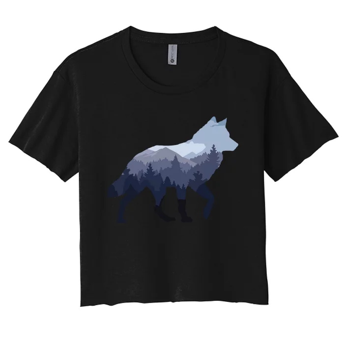 Lone Wolf Survives The Mountain Silhouette Art Women's Crop Top Tee