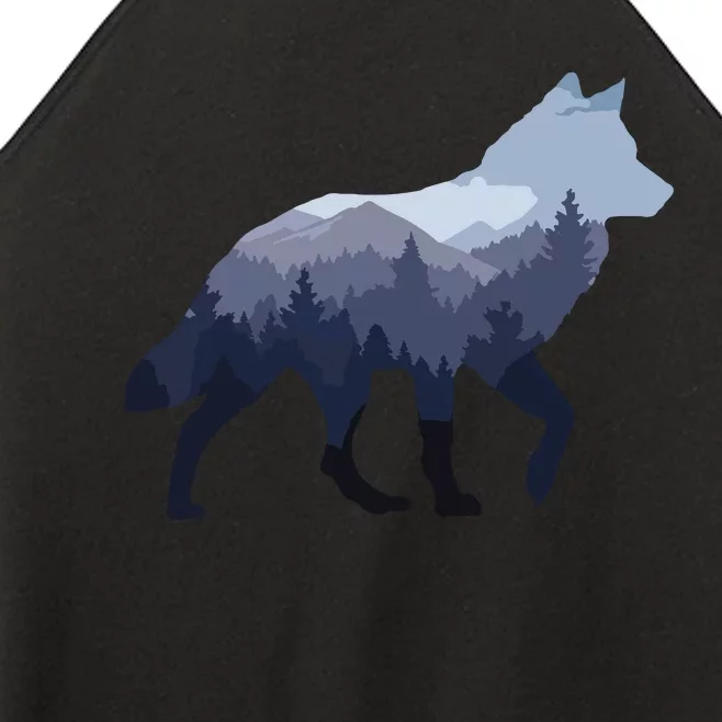 Lone Wolf Survives The Mountain Silhouette Art Women’s Perfect Tri Rocker Tank