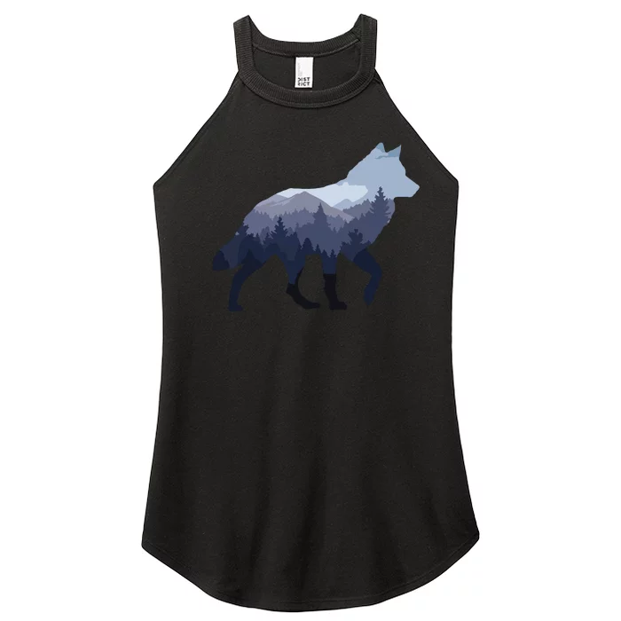 Lone Wolf Survives The Mountain Silhouette Art Women’s Perfect Tri Rocker Tank