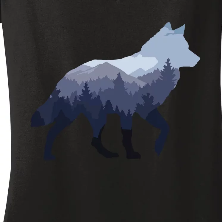 Lone Wolf Survives The Mountain Silhouette Art Women's V-Neck T-Shirt