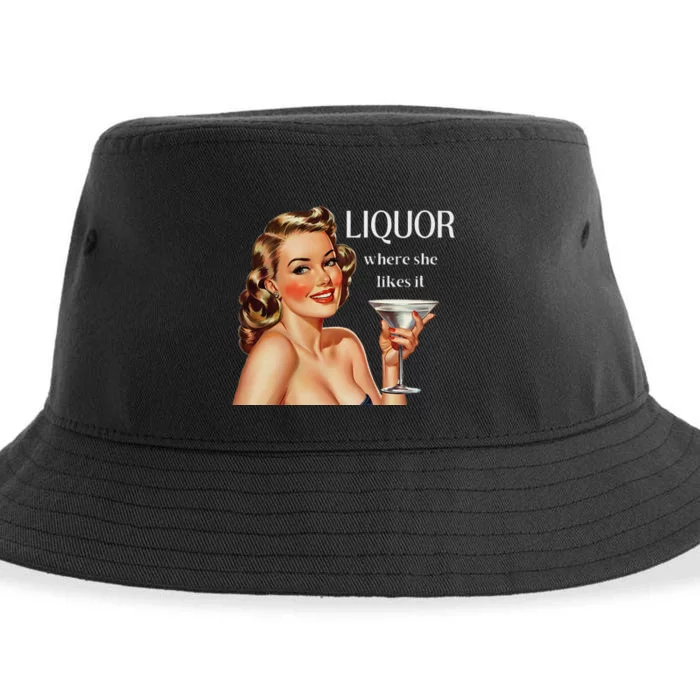 Liquor Where She Likes It Drinking Alcohol Lover Sustainable Bucket Hat