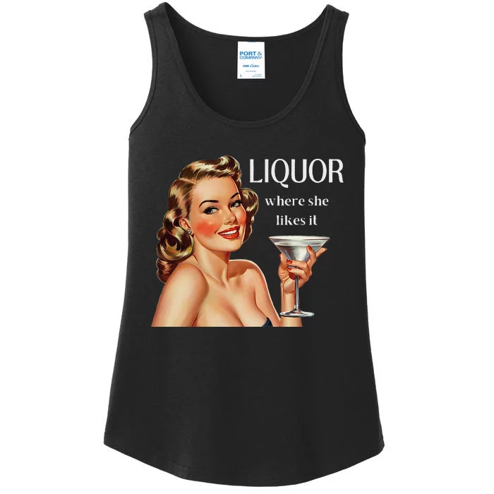 Liquor Where She Likes It Drinking Alcohol Lover Ladies Essential Tank