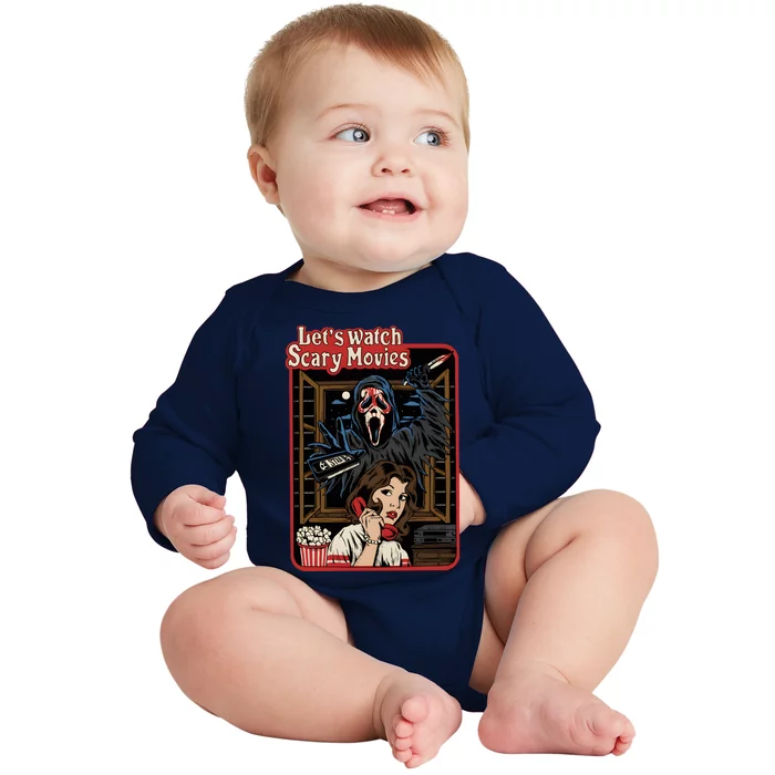 Lets Watch Scary Movie Halloween Ghostface Retro Baby Long Sleeve Bodysuit