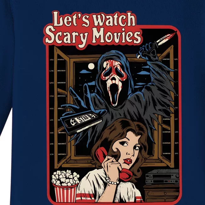 Lets Watch Scary Movie Halloween Ghostface Retro Baby Long Sleeve Bodysuit