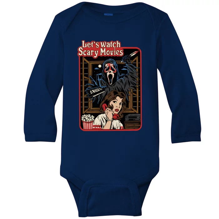 Lets Watch Scary Movie Halloween Ghostface Retro Baby Long Sleeve Bodysuit