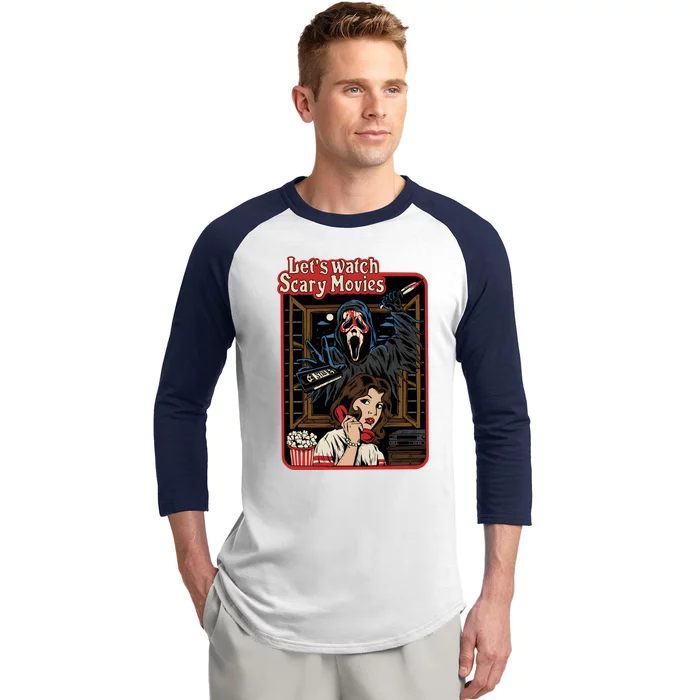 Lets Watch Scary Movie Halloween Ghostface Retro Baseball Sleeve Shirt