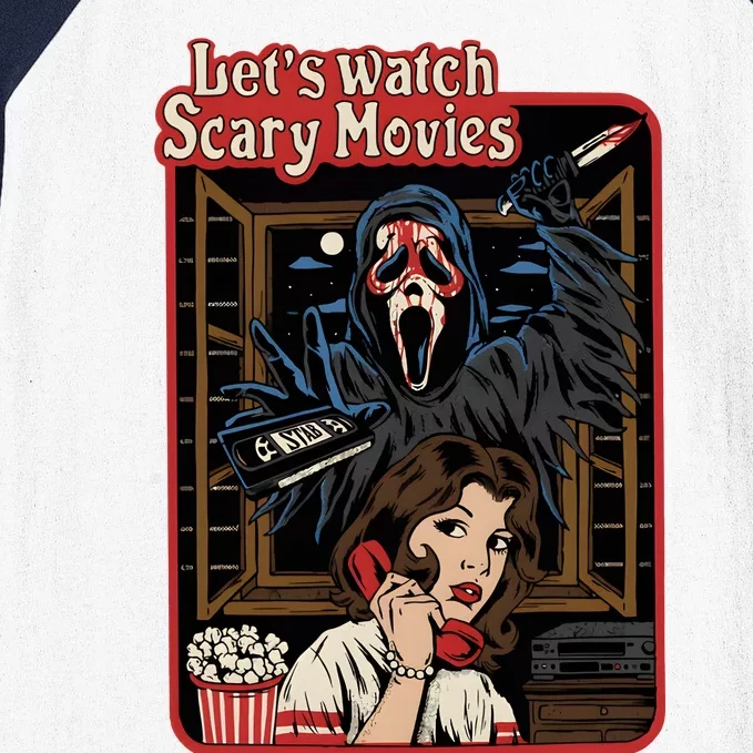 Lets Watch Scary Movie Halloween Ghostface Retro Baseball Sleeve Shirt