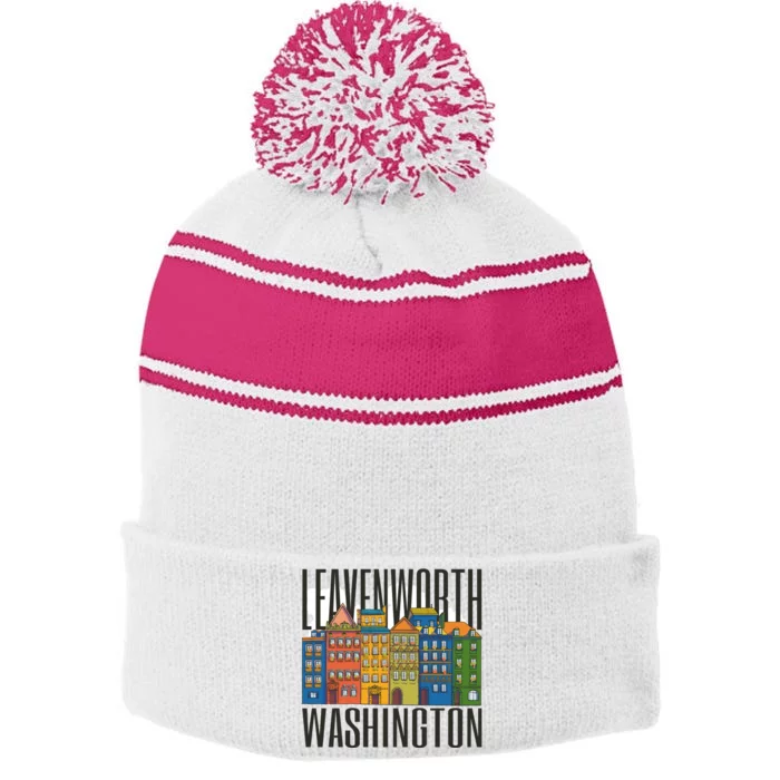 Leavenworth Washington State Stripe Pom Pom Beanie