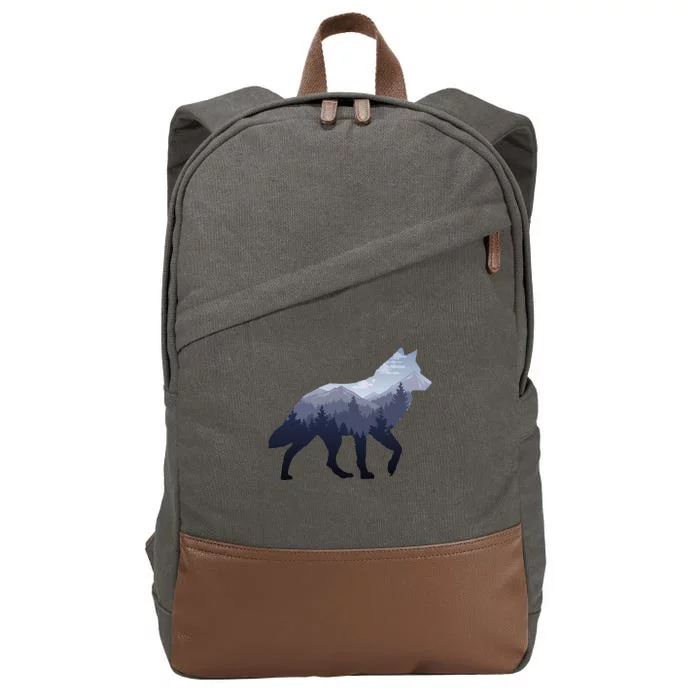 Lone Wolf Survives The Mountain Silhouette Art Cotton Canvas Backpack