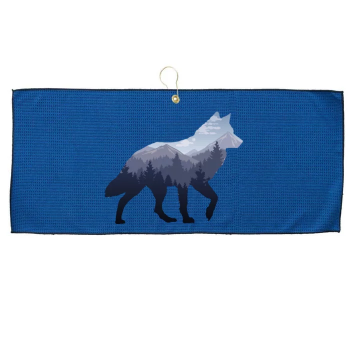 Lone Wolf Survives The Mountain Silhouette Art Large Microfiber Waffle Golf Towel