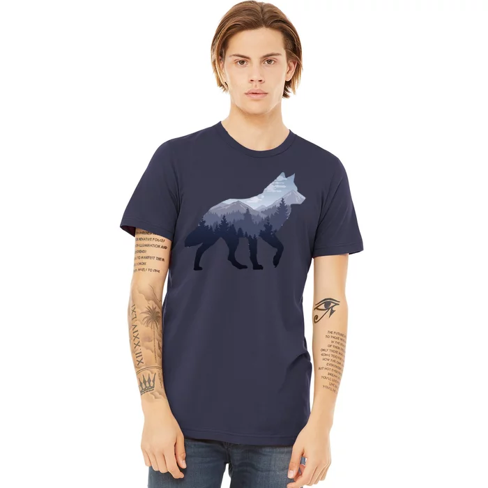 Lone Wolf Survives The Mountain Silhouette Art Premium T-Shirt