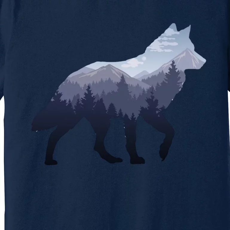 Lone Wolf Survives The Mountain Silhouette Art Premium T-Shirt